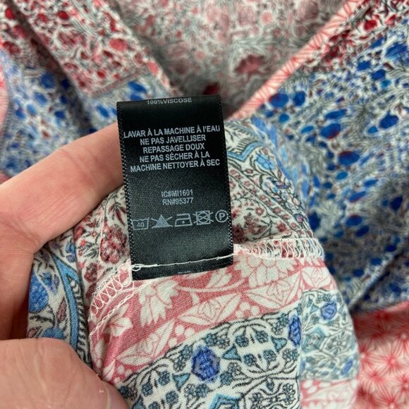 Sanctuary Bohemian Patchwork Print Blue Pink Long Sleeve Shift Dress Festival XS - Picture 10 of 13